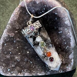 Rainbow Moonstone Chakra pendant on silver chain